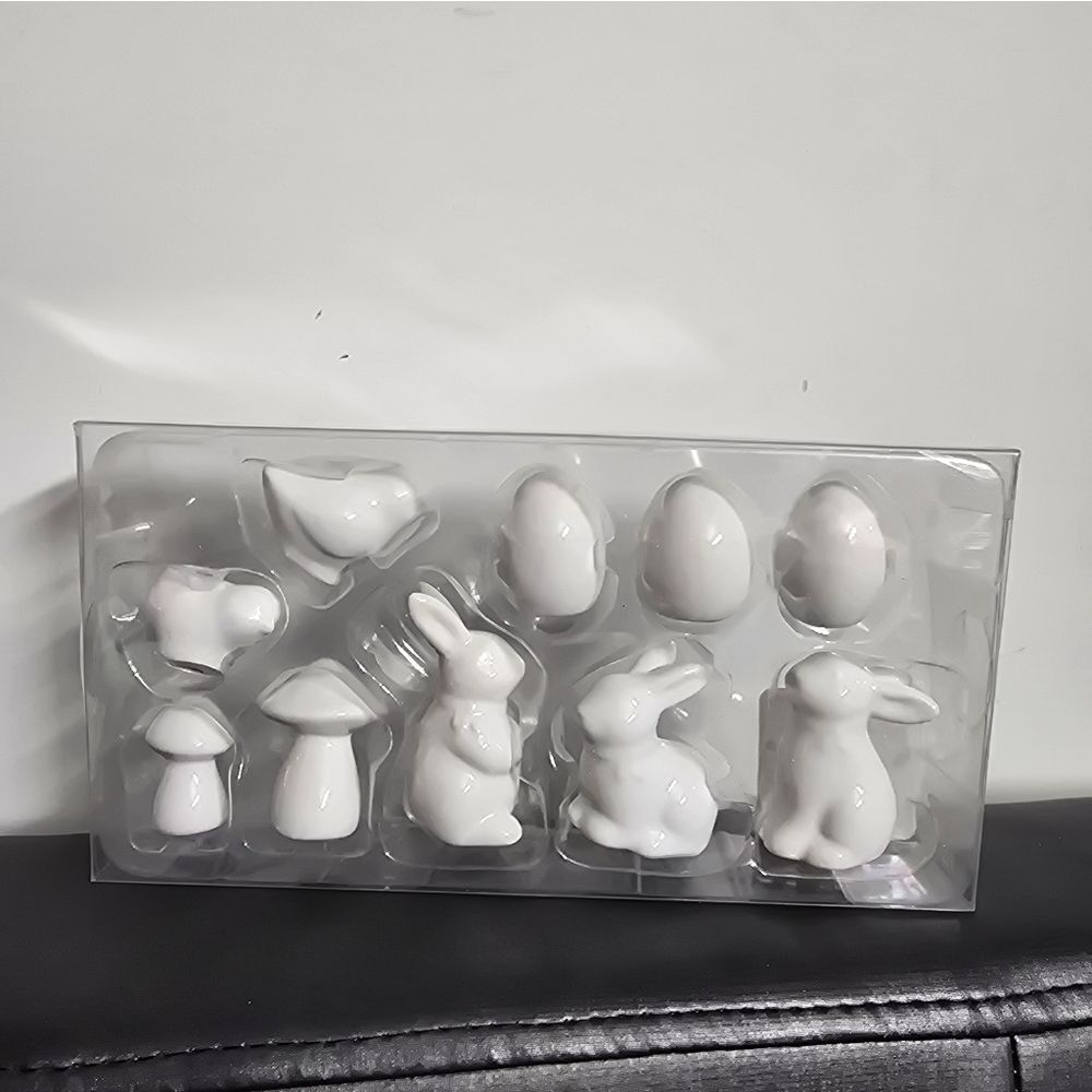 Nwt Ceramic White Easter Rabbit Mushroom Bird Set Decor 10 pc, Target
